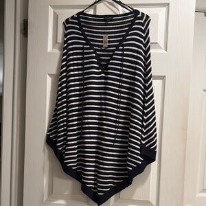 Navy and White Striped Poncho